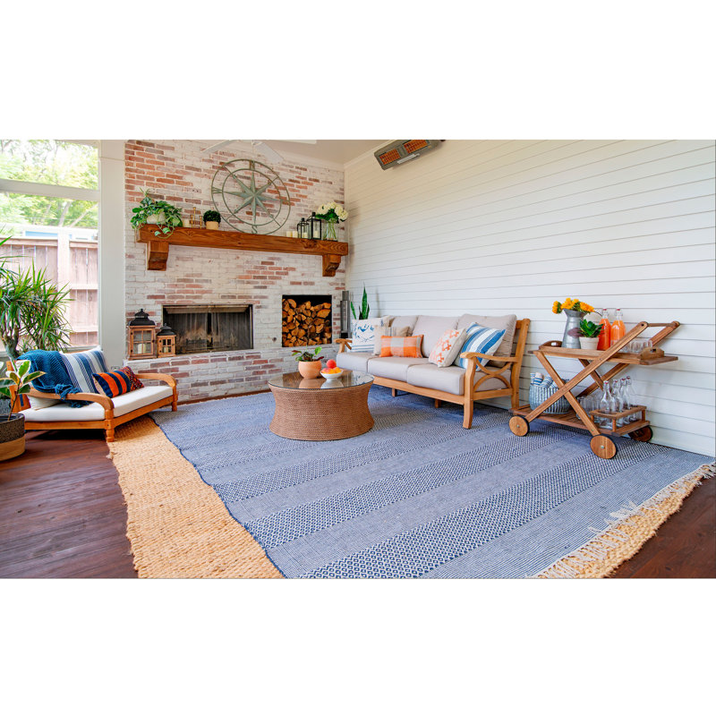 Annia Hand Woven Cotton Striped Rug, Square 6'