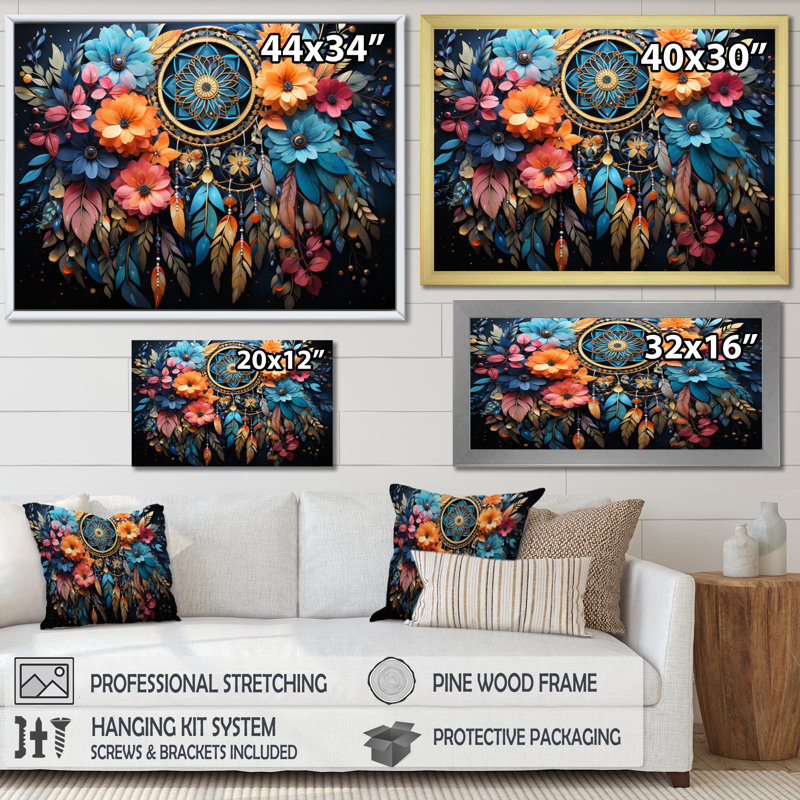Teal Dream Catcher Dreams In - Dreamcatcher, art mural, H 12 po x l 20 po x P 1 po, Encadrement doré