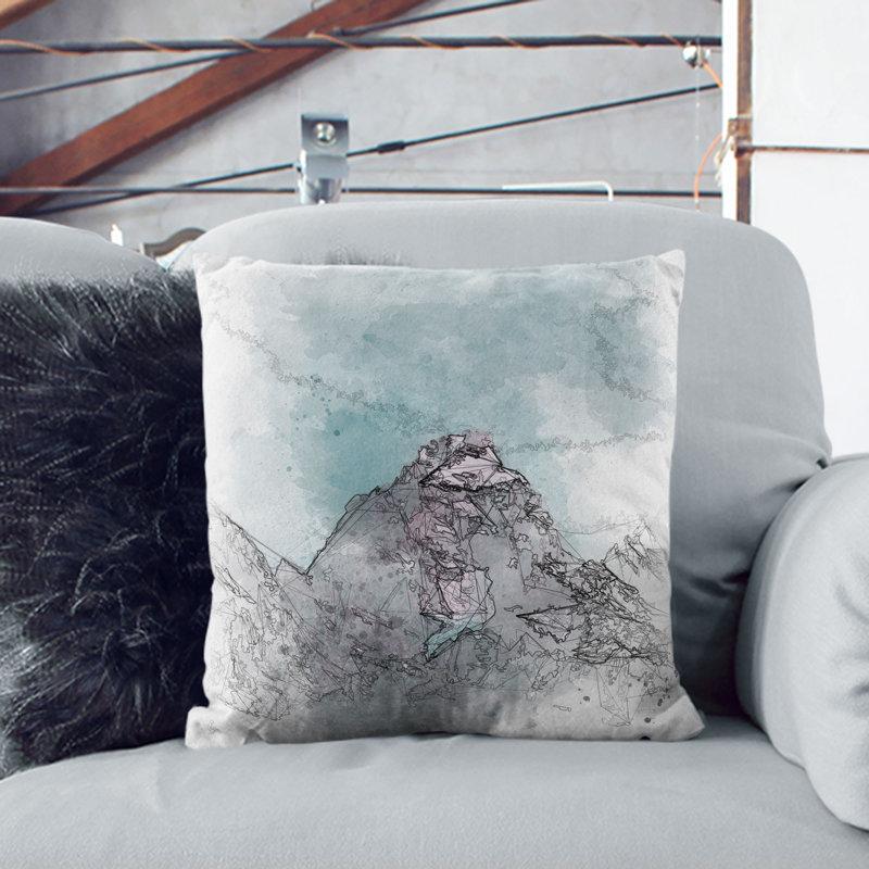 Mountain Peak in Wyoming Sketch Cushion with Filling, 55cm H x 55cm W x 20cm D, Black