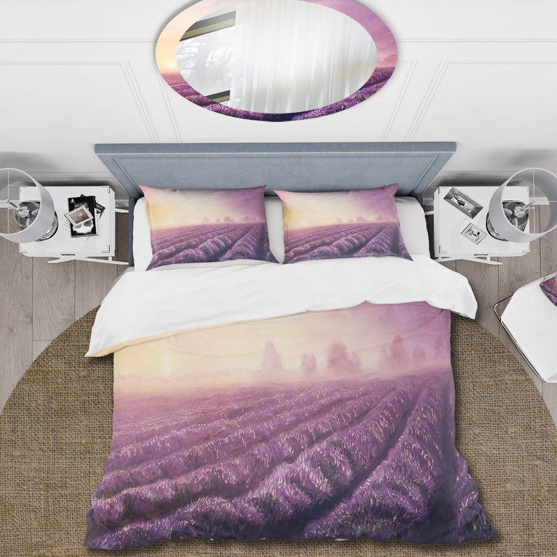 Lavender Fields During Dawn - Modern Duvet Cover Set - Microfiber Polyester, Twin Duvet Cover + 1 Standard Sham