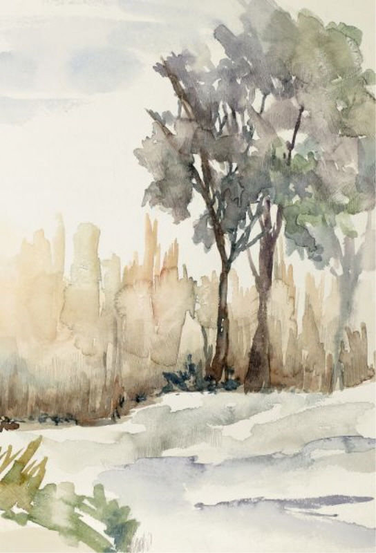 Winter Landscape II Painting by Sara Brown, 35" H x 24" W x 1.5" D, Outdoor