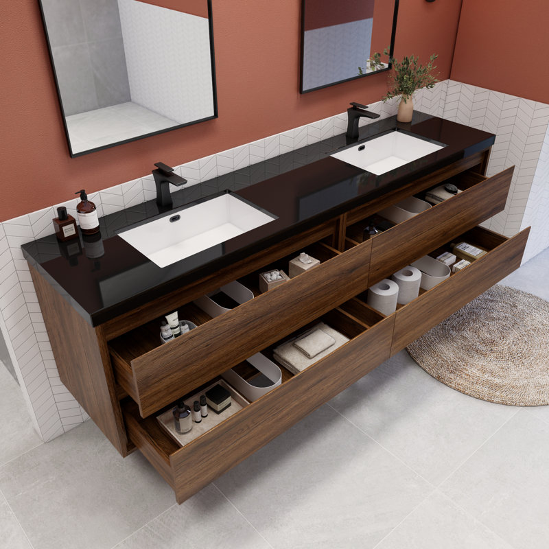 Ensemble de meuble-lavabo double 84 po Vickye, Bois de rose