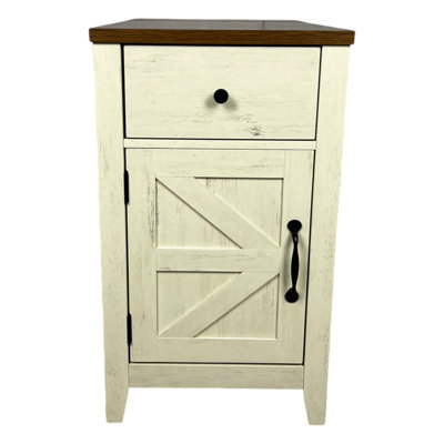 Farmhouse End Table with Charging Station,Night Stand with Barn Door and Drawer, Storage for Bedroom Living Room ,Bedside Table,  Bedside Table