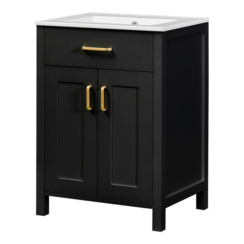 Ensemble de meuble-lavabo 24 po avec lavabo en céramique, Noir, noir, noir, noir
