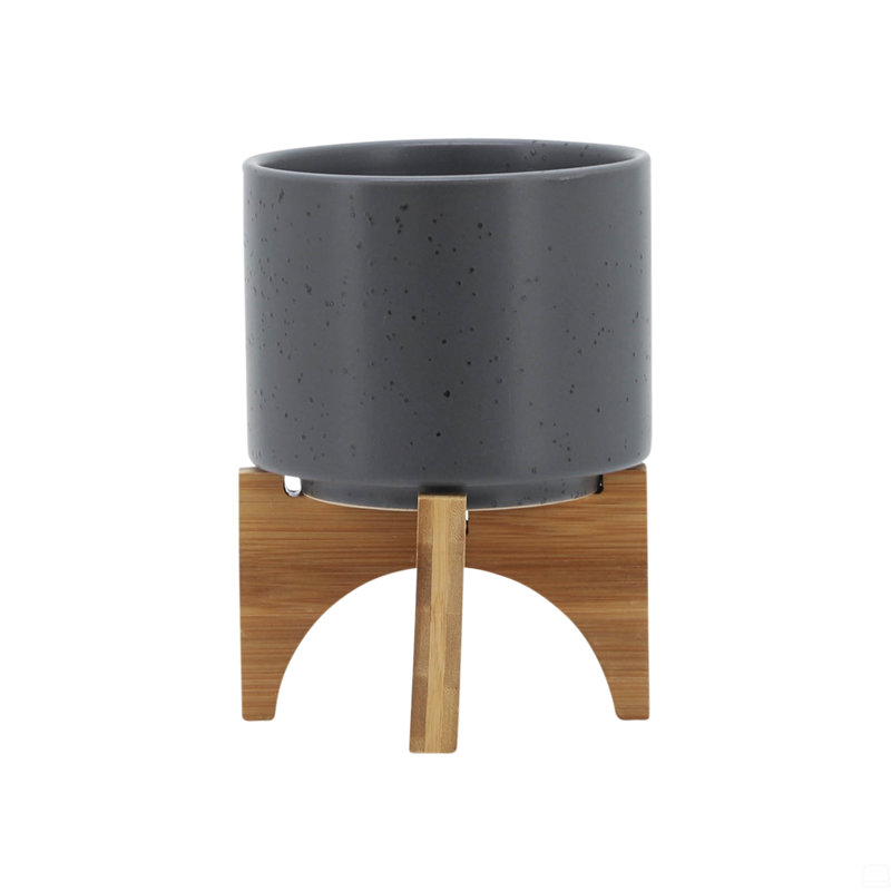 5" Planter W/ Wood Stand, 7" H x 5" W x 5" D