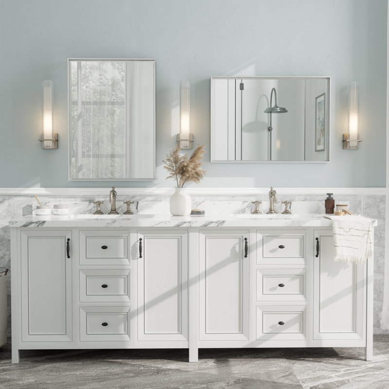 Aevar Tempered Glass and Aluminum Alloy Framed French Cleat Mounted Wall Mirror with 5-Year Warranty, 28" x 20"