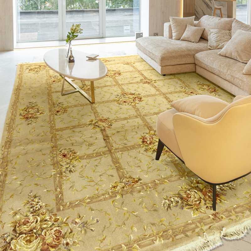 Hand Knotted Oriental Area Rug in Beige