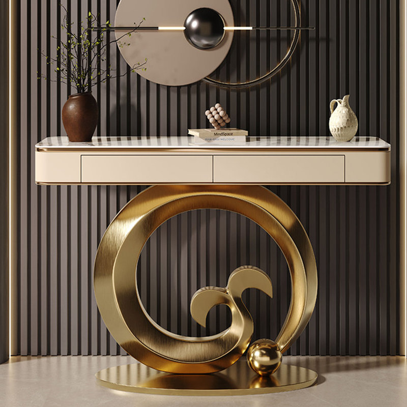 Console haut de gamme légère et luxueuse, 33.5" H x 55.1" W x 13.8" D, Doré