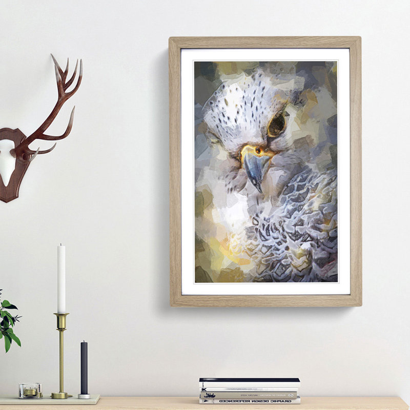 Hawk Bird in a Golden Light in Abstract - Picture Frame Graphic Art Print on MDF, 36cm H x 27cm W x 2cm D, Oak Framed