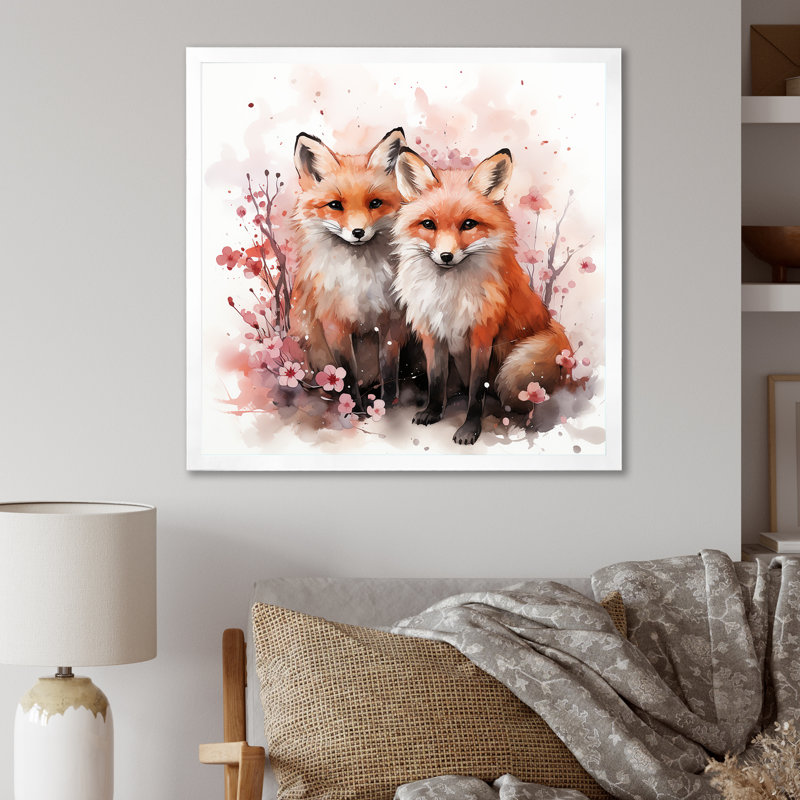 Foxs Elegant Forest Florals Grace I - Renard, art mural animal, H 30 po x l 30 po x P 1,5 po, Cadre photo blanc
