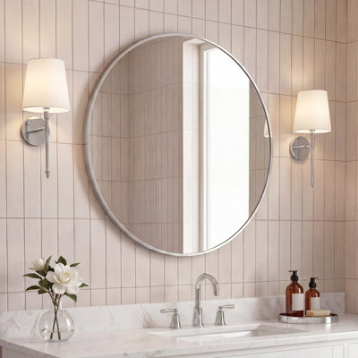 Eclipse 28 in. Medium Circle Aluminum Alloy Framed Wall Mounted Mirror, Nickel