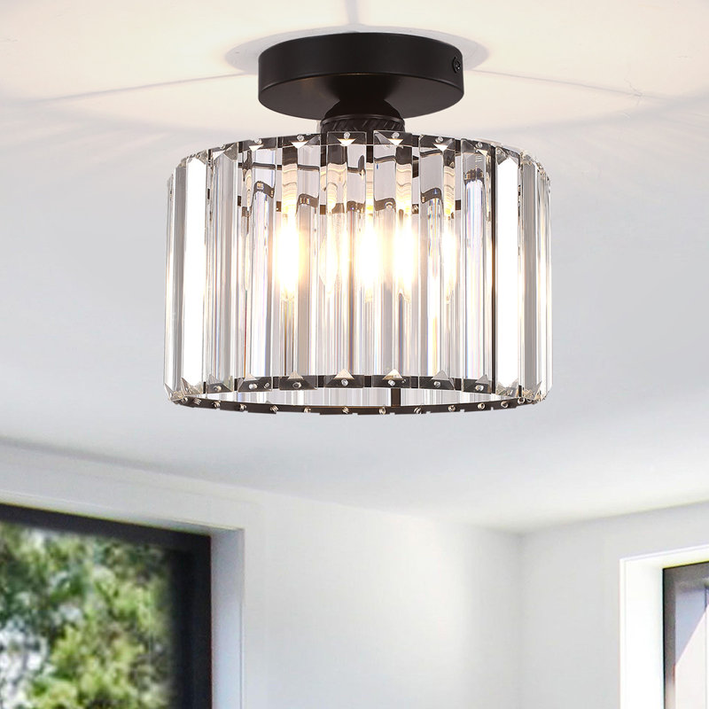 Deralyn Semi Flush Mount Ceiling Light, Modern Crystal Ceiling Light Fixture,Small Close to Ceiling Light for Living Room Bedroom Hallway Bathroom Kitchen Entryway with E26 Base