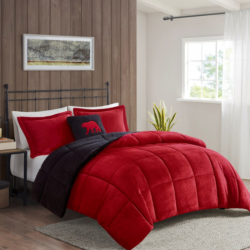 Couette rouge et noire avec taies d'oreiller intérieures, confortable en transition rouge et noire