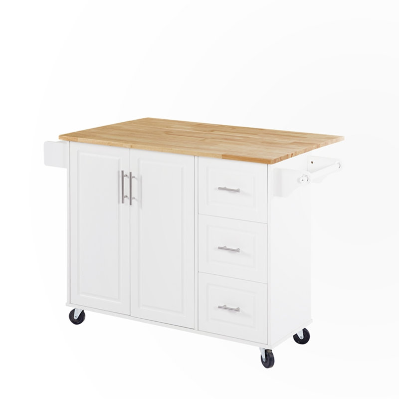 Chariot de cuisine avec armoire de rangement et support de tour, Blanc