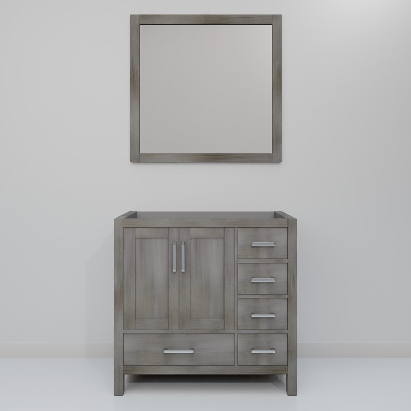 Meuble-lavabo simple décalé gauche l 36 po x P 22 po et miroir 34 po, Gris patiné