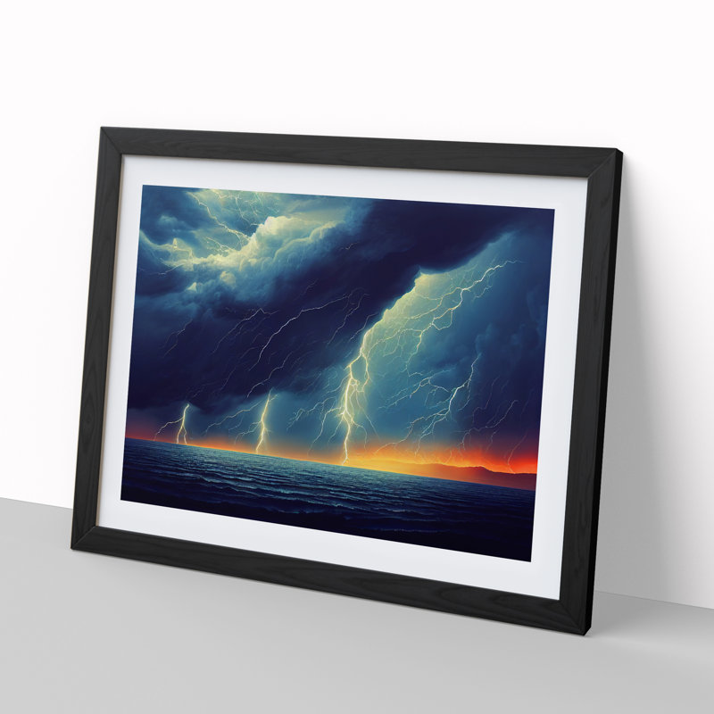 Lush Ocean Thunderstorm - Single Picture Frame Print, Black, 46cm H x 64cm W x 2cm D