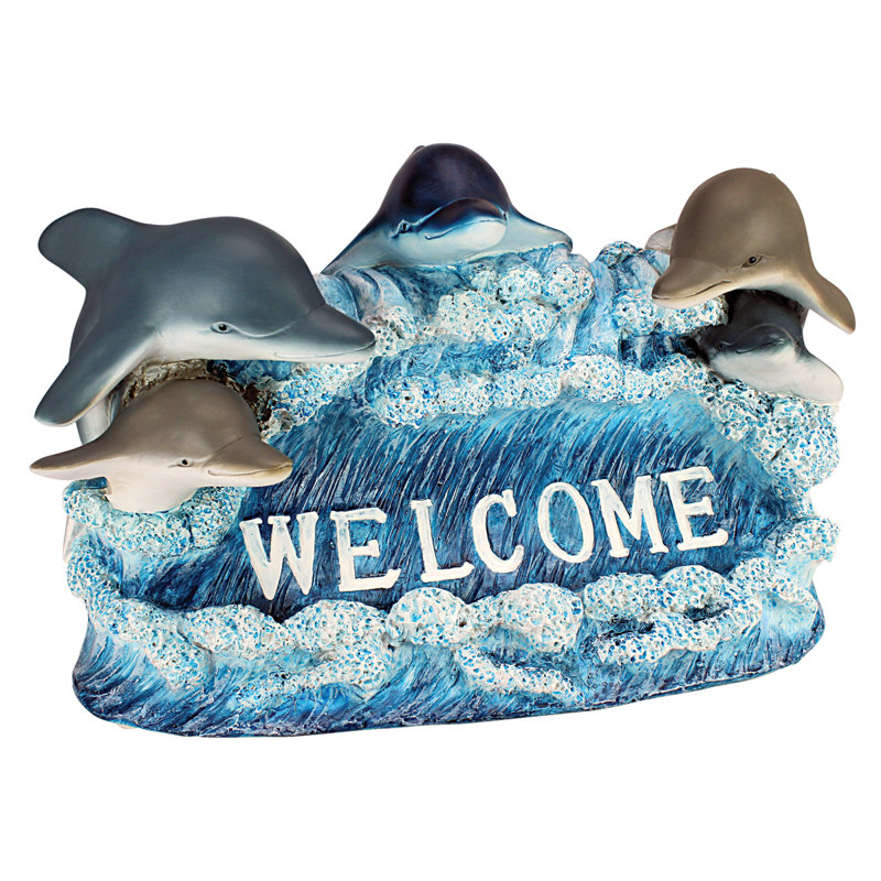 Dolphin Fun Welcome Sign Statue