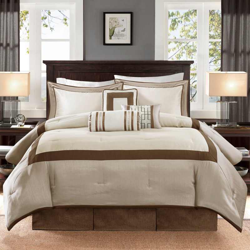7 Piece Comforter Set Taupe/Brown