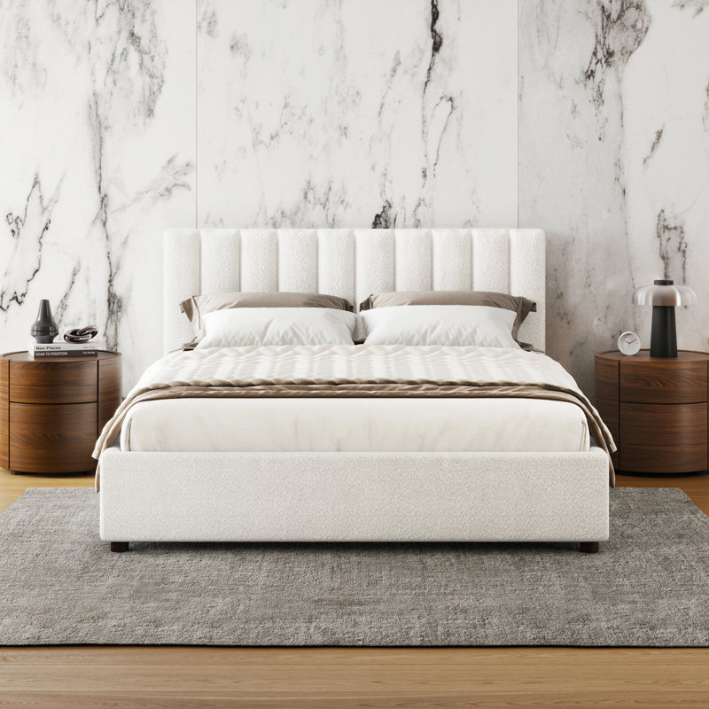 Lit plateforme tapissier Petillo Jaxon, Grand, Blanc
