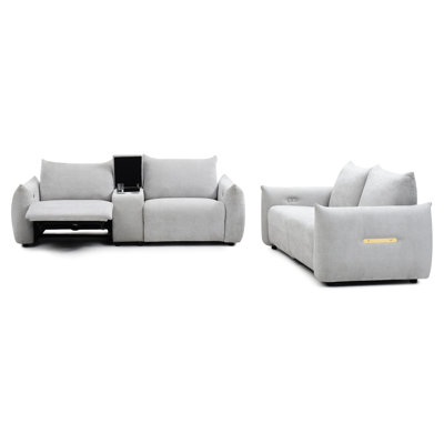 Fauteuil inclinable moderne avec porte-gobelet et fonction d'inclinaison électrique recouverte de lin gris
