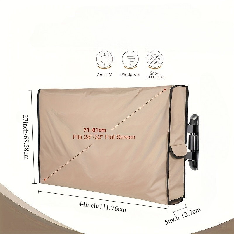 Housse de télévision kaki, housse de protection anti-poussière à bord cousu sur toute la surface avec poche latérale, conception à ouverture autoagrippante, housse de télévision respirante et lavable avec sac de rangement pour téléviseur mural intérieur
