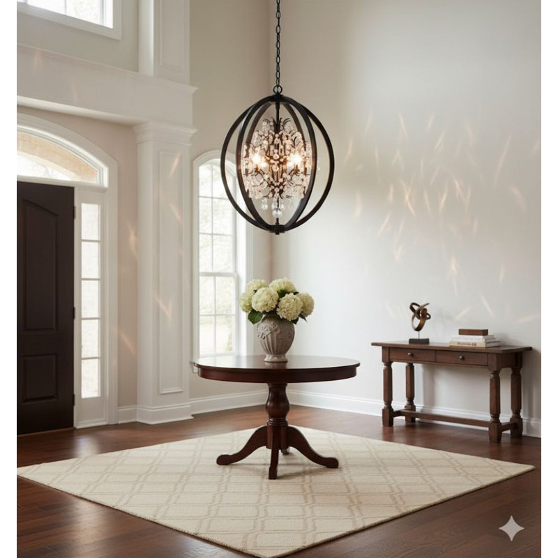 Raymonde 4 Light Cage Chandelier with Clear Crystal Accents, Black