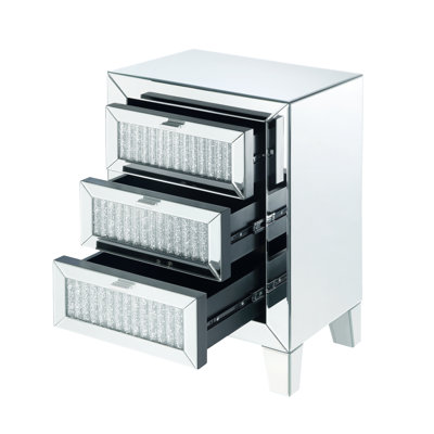 Eugenia Mirrored Accent Table with Faux Diamond Drawer Details