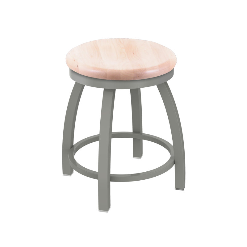 Tabouret de coiffeuse pivotant avec siège en bois 802 Misha, Nickel anodisé, Chêne Naturel