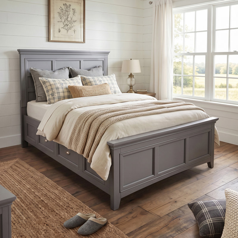 Lit plateforme avec rangement Genesha, Double, Gris