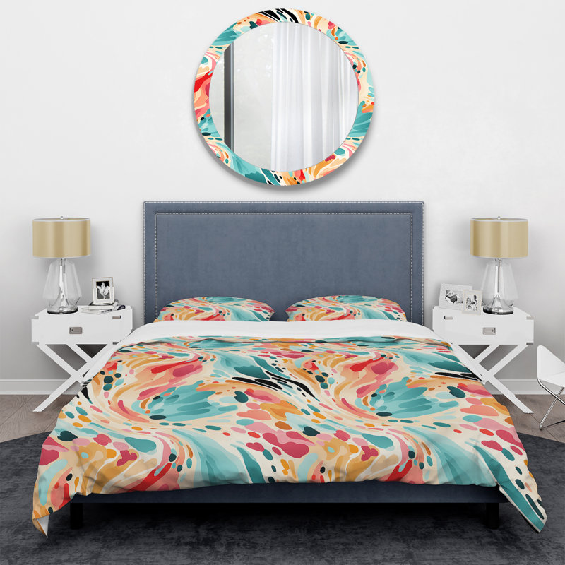 Multicolore Feather Fury III - ensemble de housse de couette abstrait - microfibre de polyester