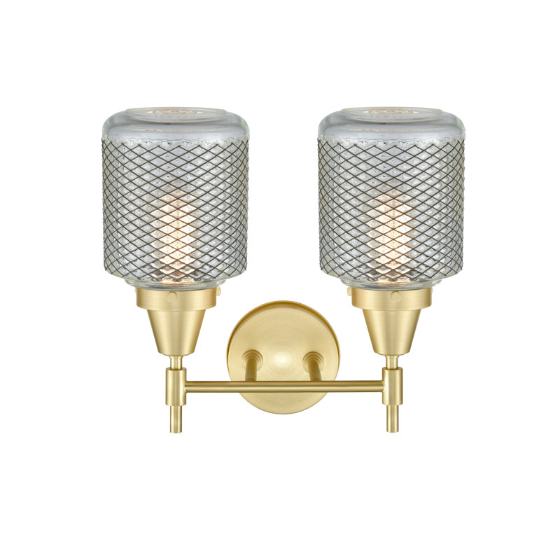 Éclairage pour meuble-lavabo à 2 lumières à intensité variable Gayle, Blanc mat, Laiton satiné, Ampoule DEL rétro 4 watts