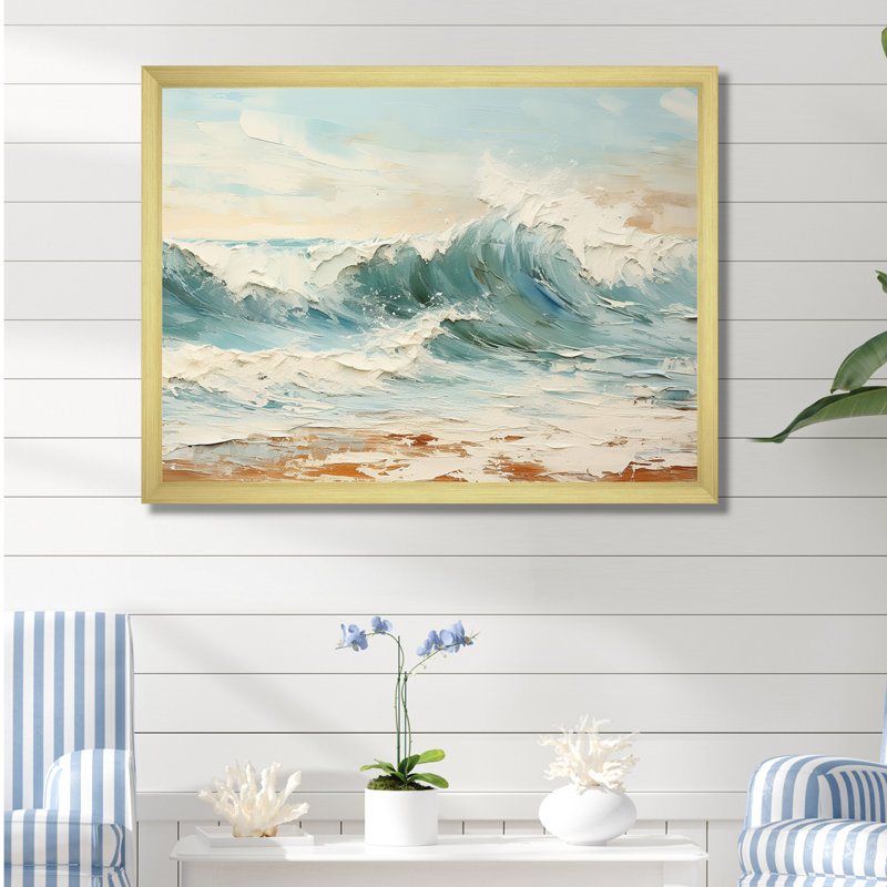 Mute Color Wave Wave Horizon I - plage et océan, art mural sur toile, Cadre doré simple, H 30 po x l 40 po x P 1,5 po