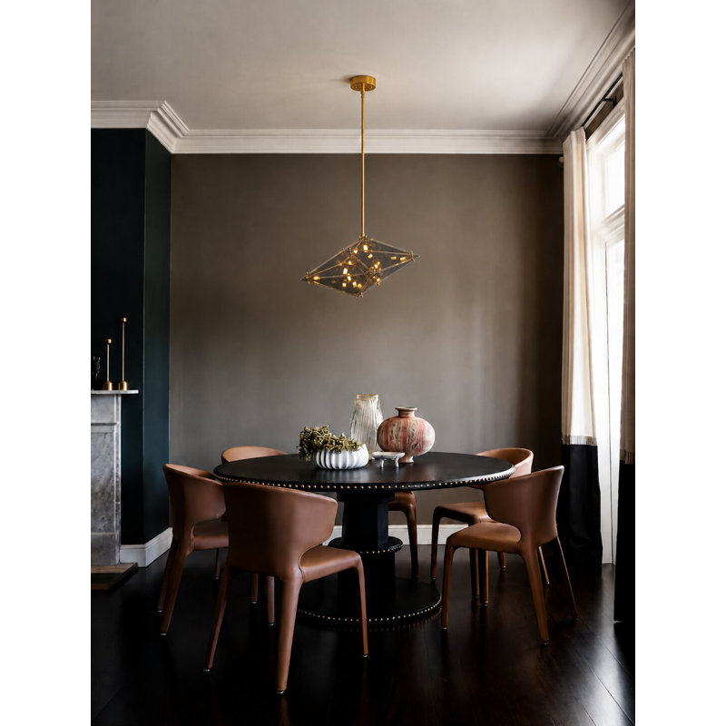 Lustre à abat-jour géométrique 9 lumières Modern, Fumée, H 11,8 po x l 22,8 po x P 11,8 po