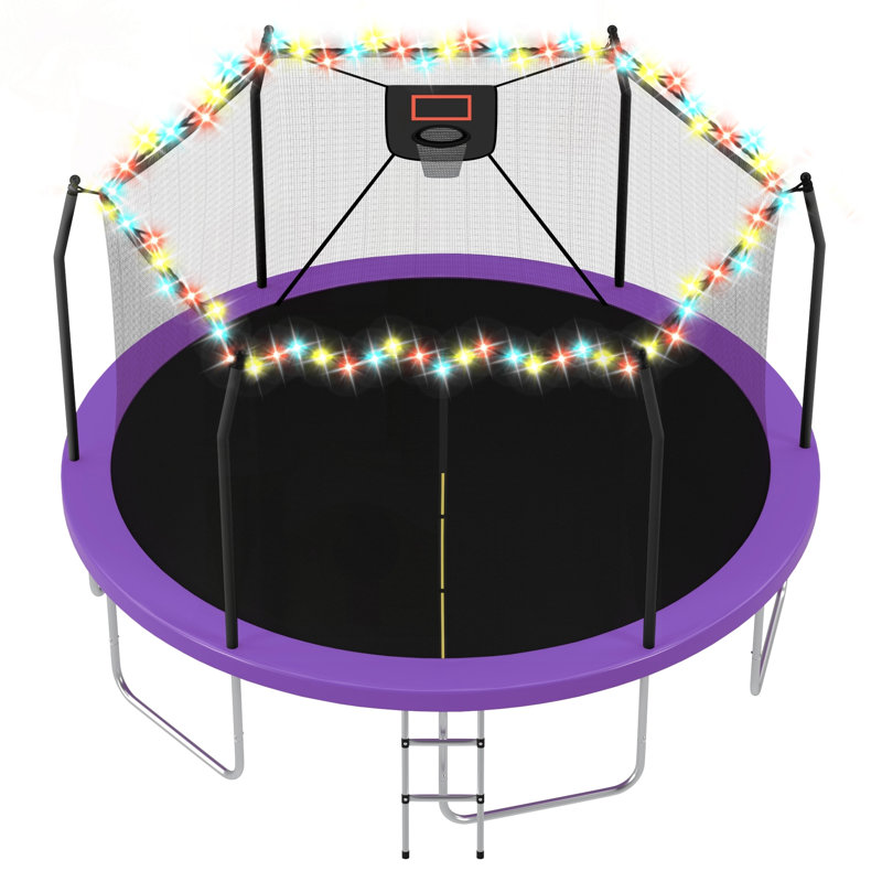 Trampoline 16 pi avec lumières DEL et panier de basketball, capacité de 1500 lb, Purple