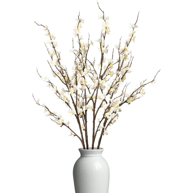 4Pcs Cherry Blossom Branches Artificial Flowers For Spring Summer Indoor Decoration,Faux Long Stem Artificial Flowers For Wedding Home Office Bedroom Party Table Centerpieces Decor