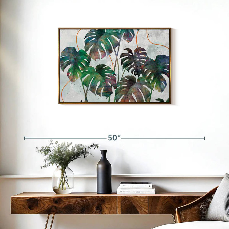 Feuilles de Monstera, Cadre flottant doré, 31 po x 21 po