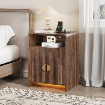 Nightstand With Charging Station And LED Lights