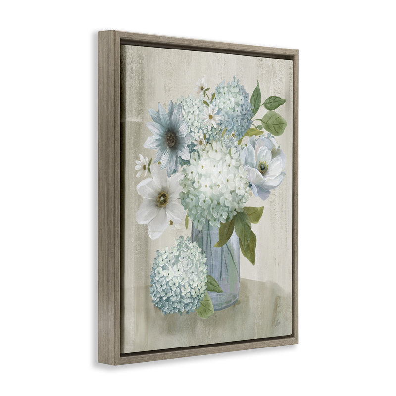 Charmantes hortensias et fleurs, H 31 po x l 25 po, Cadre flottant orme Montalcino