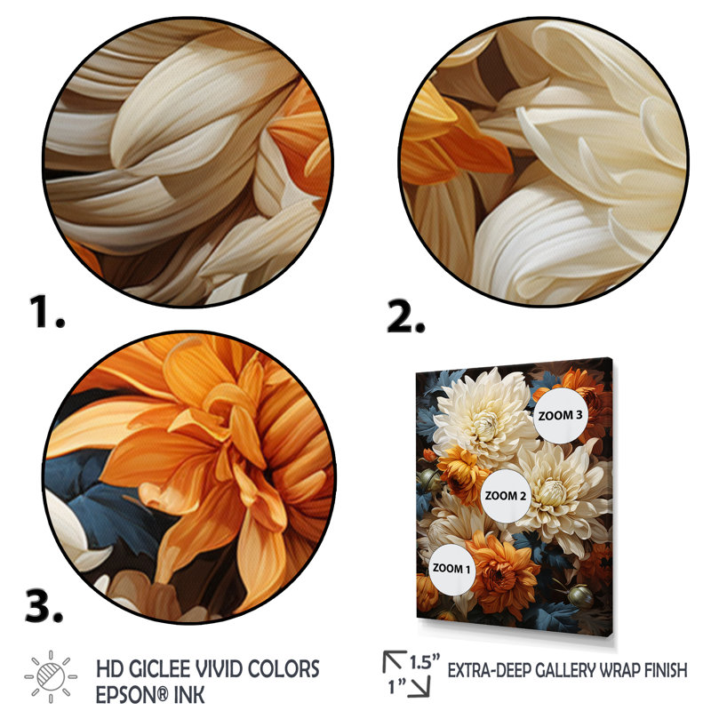 Yilin Chrysanthemums Autumn Gold Showcases - Chrysanthemums Wall Art Decor, H 20 po x l 12 po x P 1 po, Toile tendue