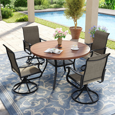 4-Person Round Patio Dining Set With Swivel Textilene Chairs