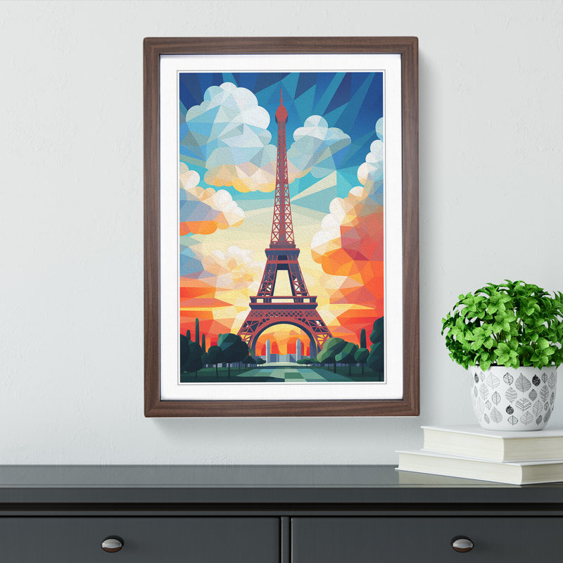 Eiffel Tower Geometric - Single Picture Frame Print on Wood, 64" H x 46" W x 2" D, Walnut
