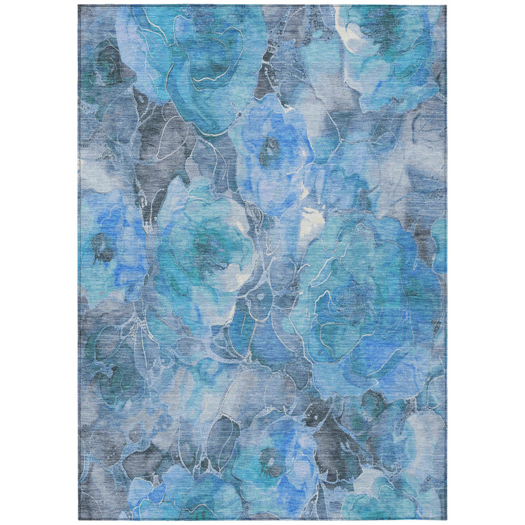 Machine Washable Indoor/Outdoor Xhevrie Blue Rug