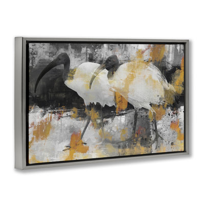 Grey & Yellow Modern Birds Framed Floater Canvas by Porter Hastings