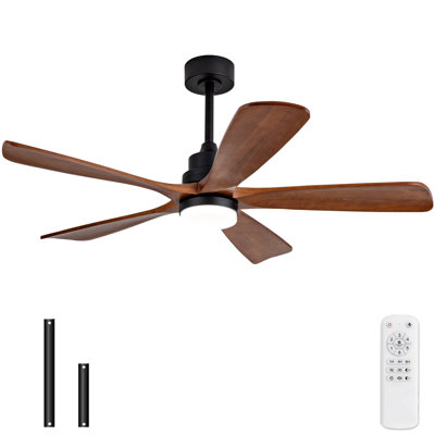 52 Inch Walnut 5-Blade Ceiling Fan with LED Light, Damecia Modern Indoor Ceiling Fan, Remote Control Included