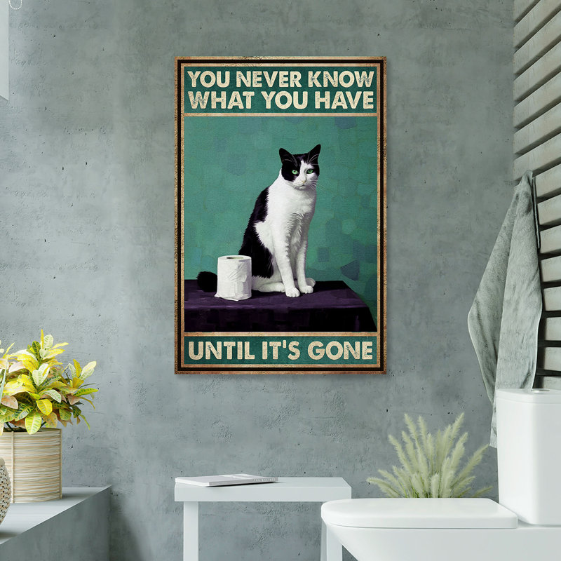 Toile tendue avec un chat noir et blanc, H 36 po x l 24 po x P 2 po