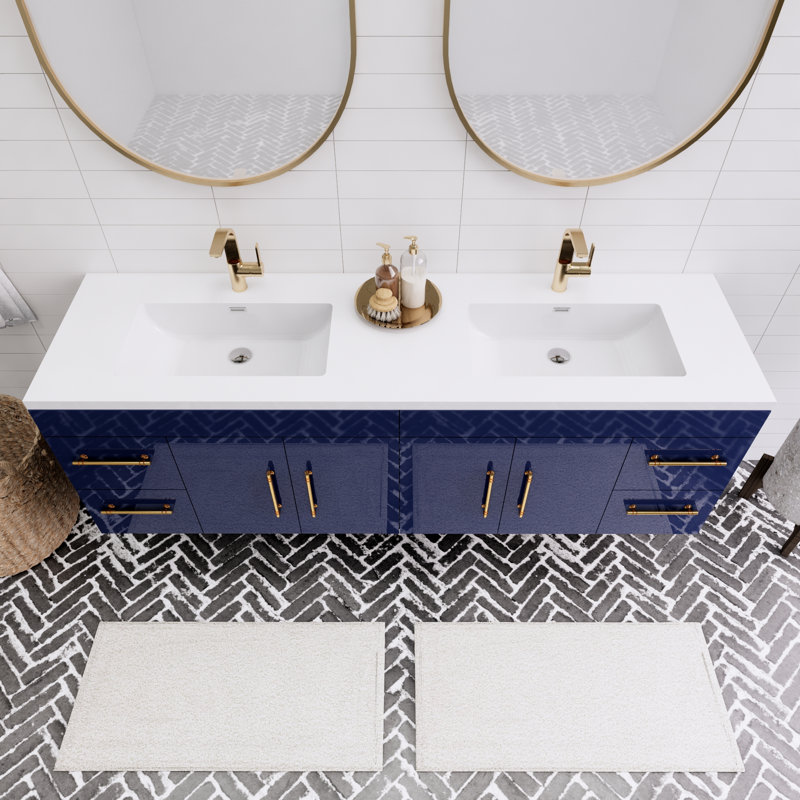 Ensemble de meuble-lavabo double mural 72 po Spring, Bleu nuit