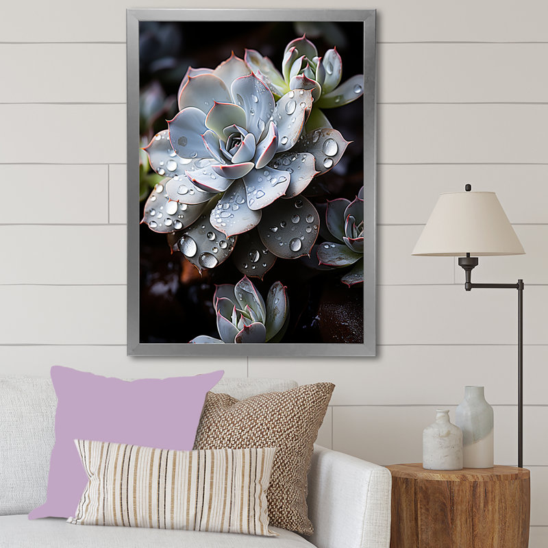 Bleu succulent explosion, Cadre simple argenté, H 20 po x l 12 po x P 1 po