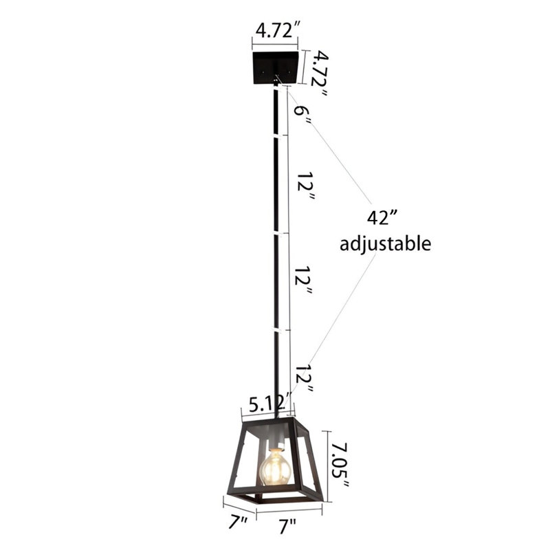 Luminaire suspendu lanterne carré noir 1 lumière