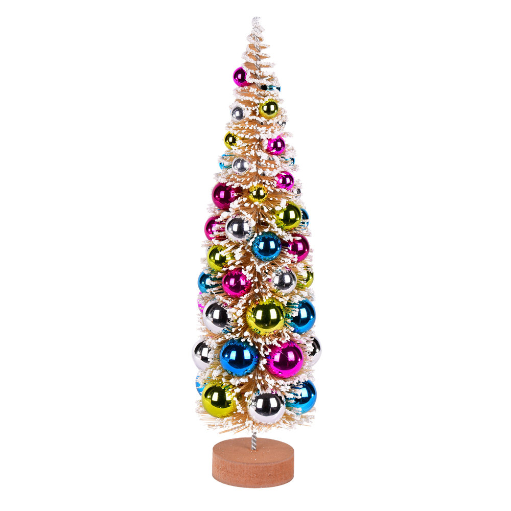The Holiday Aisle® 18" Vintage Tabletop Frosted Gold Artificial Tree, Multi-Colored Ornament | Wayfair