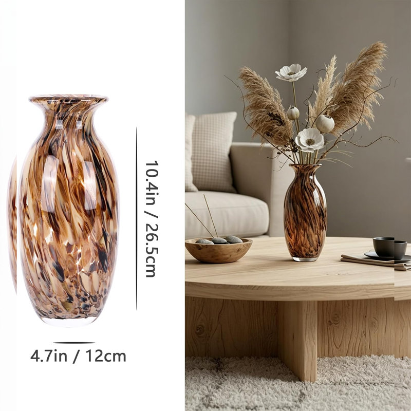 Glass Amber Patterned Rounded Tall Vase